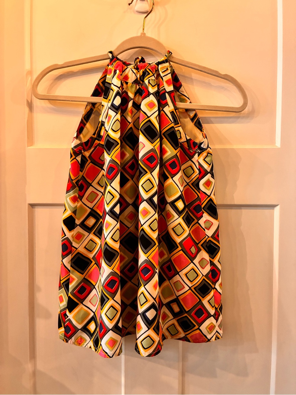 Sabine Multicolor Geometric Halter Top with Pink, Yellow and Blue Accents